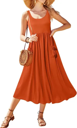 Newshows Women's 2024 Summer Sundresses Casual Beach Vacation Outfits Long Flowy Sleeveless Tank Maxi Dress with Pockets