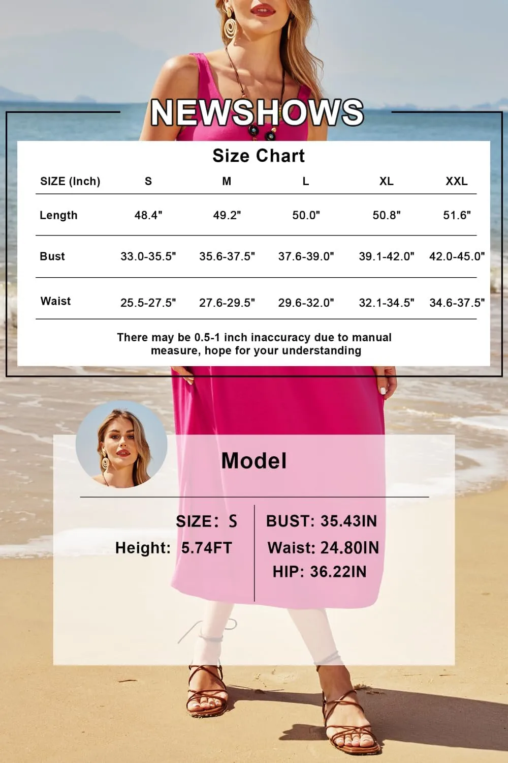 Newshows Women's 2024 Summer Sundresses Casual Beach Vacation Outfits Long Flowy Sleeveless Tank Maxi Dress with Pockets