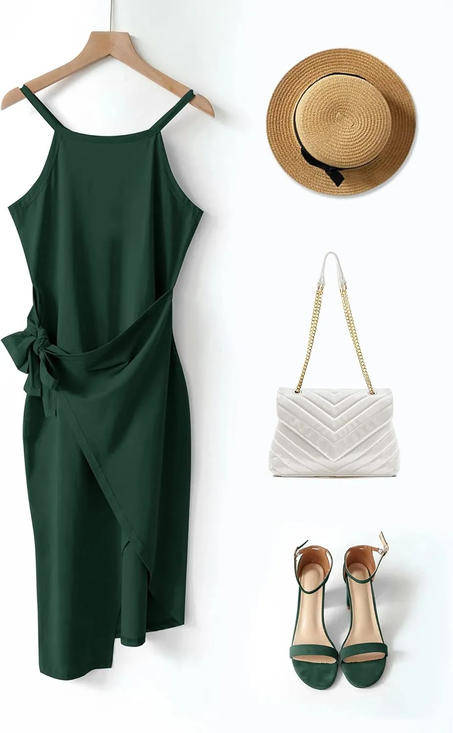 NOLLSOM Women Casual Sleeveless Striped Tank Midi Dresses Halter Neck Ruched Bodycon Dresses Tie Waist T Shirt Summer Dress