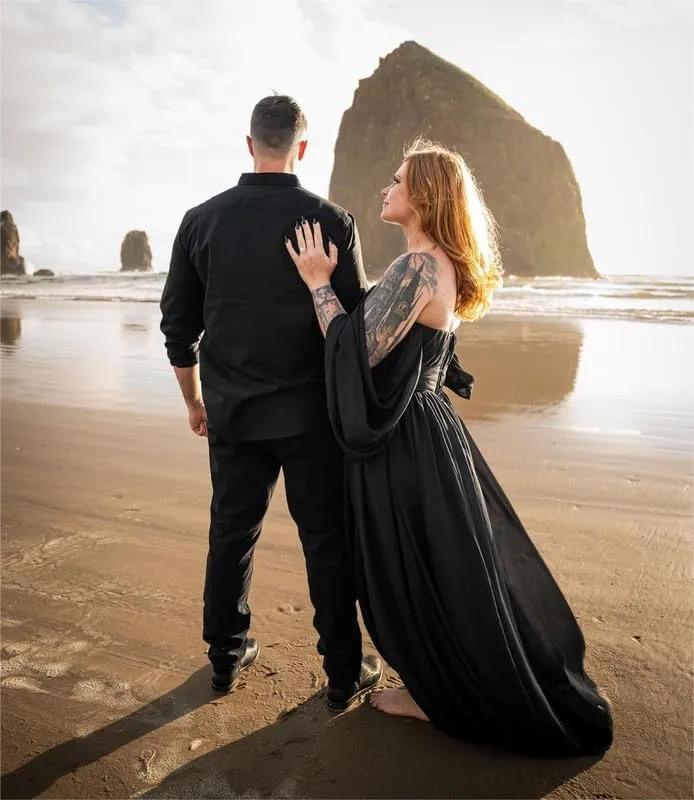 Off Shoulder Bridesmaid Dresses Chiffon A Line Formal Dress for Wedding Long Slit Wedding Guest Dress with Pockets