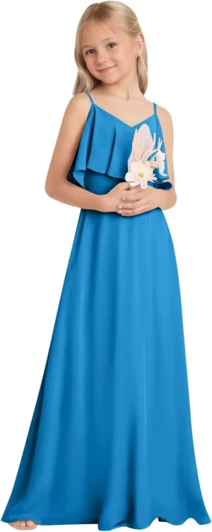 Off Shoulder Junior Bridesmaid Dresses Long Chiffon Flower Girl Dress for Teen Girls Party Pageant Dresses