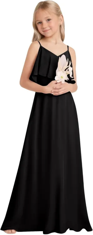 Off Shoulder Junior Bridesmaid Dresses Long Chiffon Flower Girl Dress for Teen Girls Party Pageant Dresses