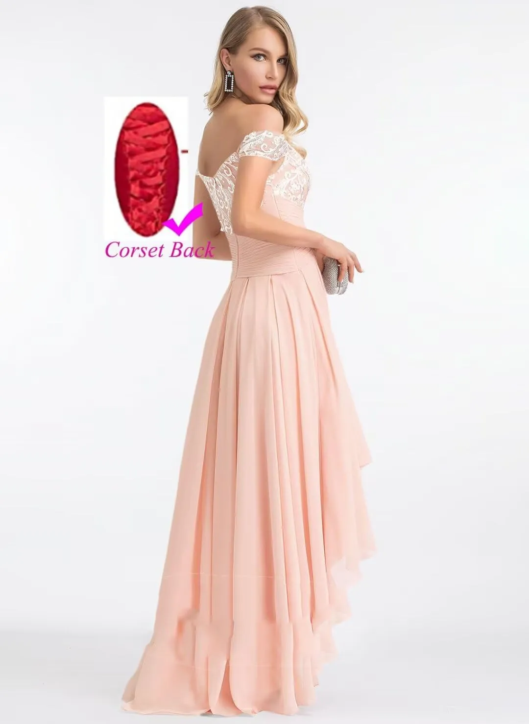 Off Shoulder Lace Mother of The Bride Dresses for Women Chiffon Bridesmaid Dress A Line High Low Formal Gown
