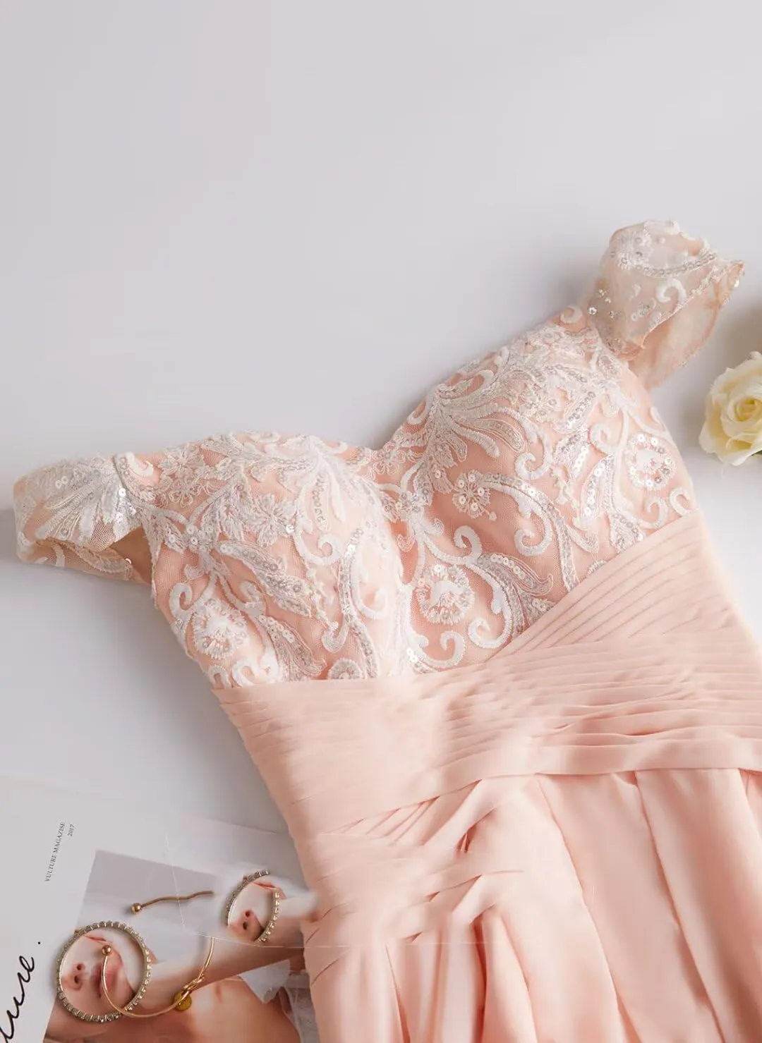 Off Shoulder Lace Mother of The Bride Dresses for Women Chiffon Bridesmaid Dress A Line High Low Formal Gown