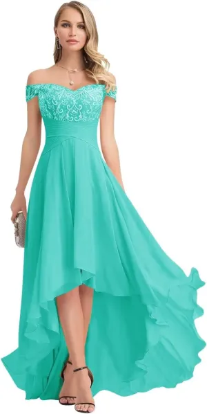 Off Shoulder Lace Mother of The Bride Dresses for Women Chiffon Bridesmaid Dress A Line High Low Formal Gown