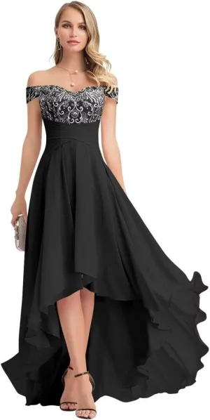 Off Shoulder Lace Mother of The Bride Dresses for Women Chiffon Bridesmaid Dress A Line High Low Formal Gown