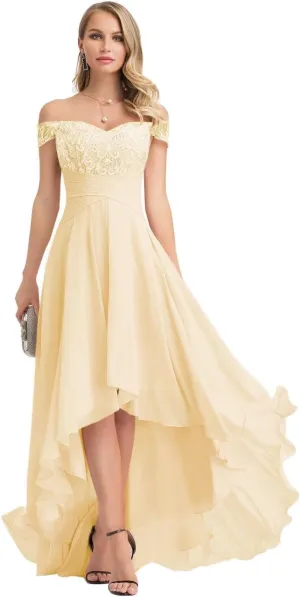 Off Shoulder Lace Mother of The Bride Dresses for Women Chiffon Bridesmaid Dress A Line High Low Formal Gown