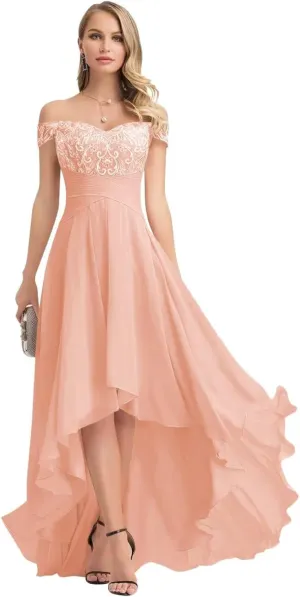 Off Shoulder Lace Mother of The Bride Dresses for Women Chiffon Bridesmaid Dress A Line High Low Formal Gown