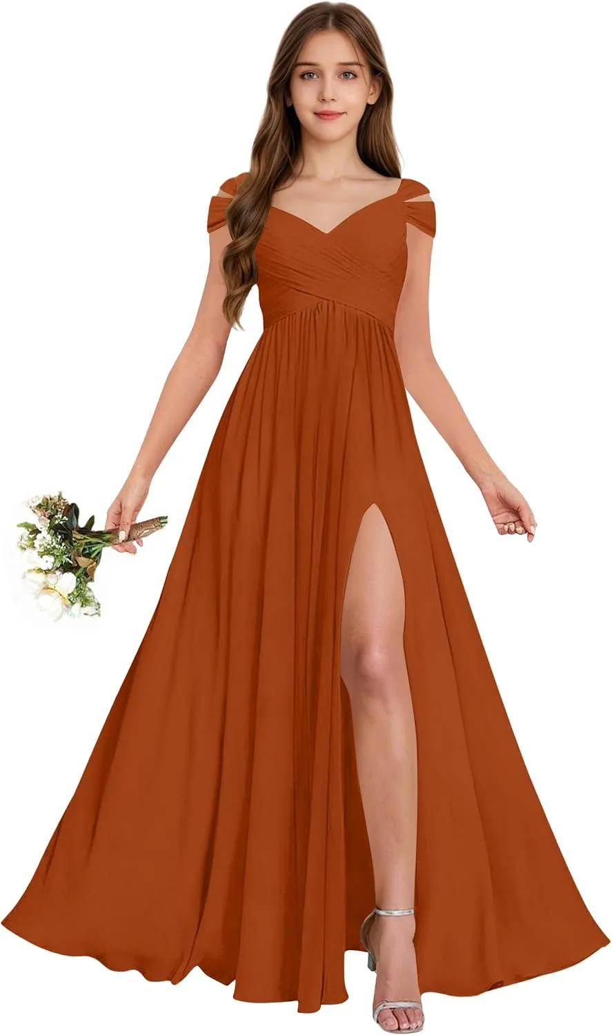 Off The Shoulder Junior Bridesmaid Dresses Pleated Chiffon Split Flower Girl Dress for Formal Wedding Gowns