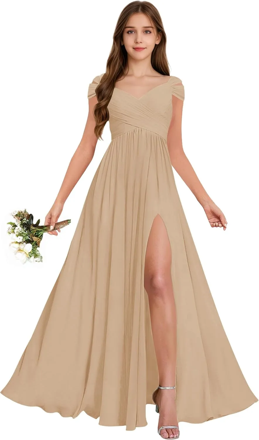 Off The Shoulder Junior Bridesmaid Dresses Pleated Chiffon Split Flower Girl Dress for Formal Wedding Gowns