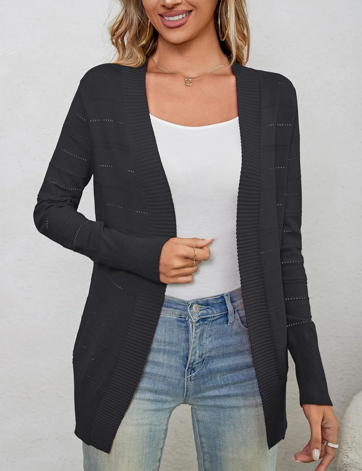 OmicGot Women's Long Sleeve Open Front Chunky Cable Knit Loose Cardigan Sweater