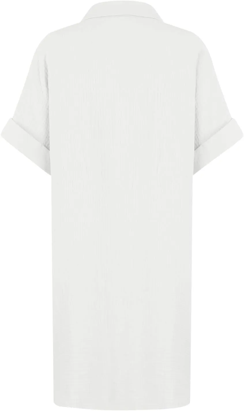 Palaver Summer Dresses for Women 2025 Casual Button Down Short Sleeve Tshirt Dress Beach Vacation Midi Dresses with Pockets