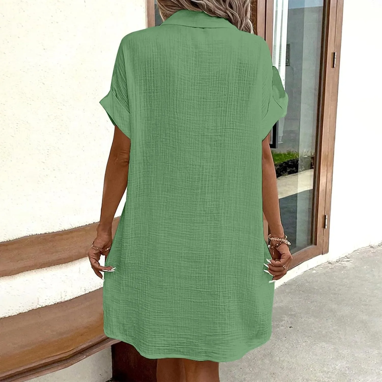 Palaver Summer Dresses for Women 2025 Casual Button Down Short Sleeve Tshirt Dress Beach Vacation Midi Dresses with Pockets