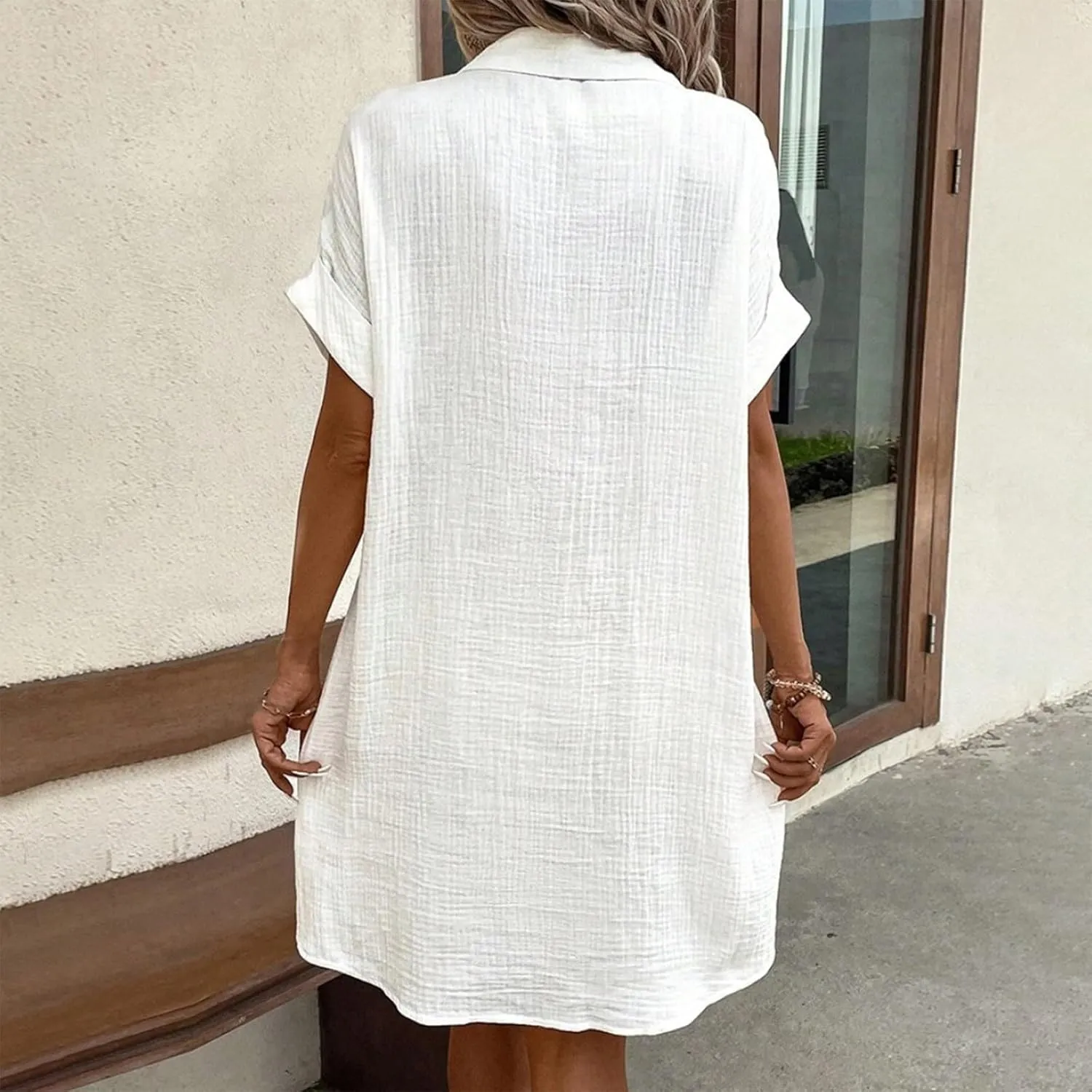 Palaver Summer Dresses for Women 2025 Casual Button Down Short Sleeve Tshirt Dress Beach Vacation Midi Dresses with Pockets