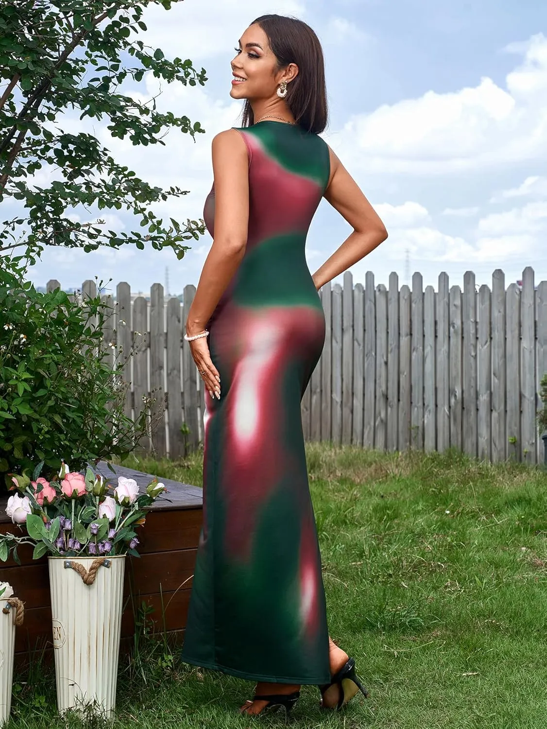 Parthea Womens 2024 Summer Sexy Bodycon Sleeveless Tank Tie Dye Dress Crewneck Elegant Midi Club Beach Sundresses