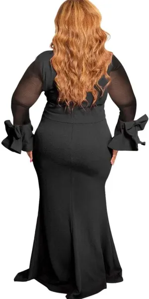 Patchwork Fashion Mesh Women Dress Plus Sleeve Long Casual Solid Size O-Neck Plus Size Dress Casual Skirts for