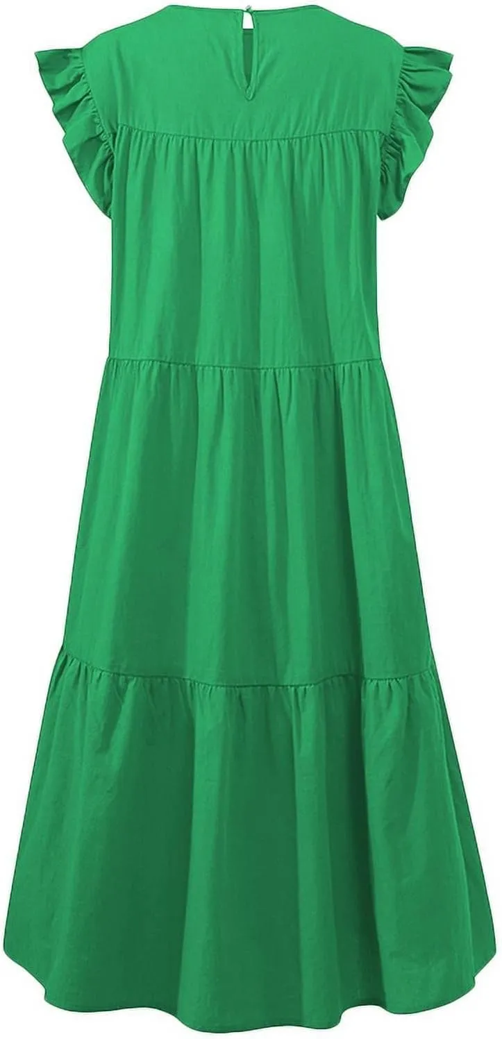 PETYCZEN Summer Dresses for Women Cute Babydoll Dresses Casual Sleeveless Mini Tiered Dress A Line Swing Beach Party Sundress