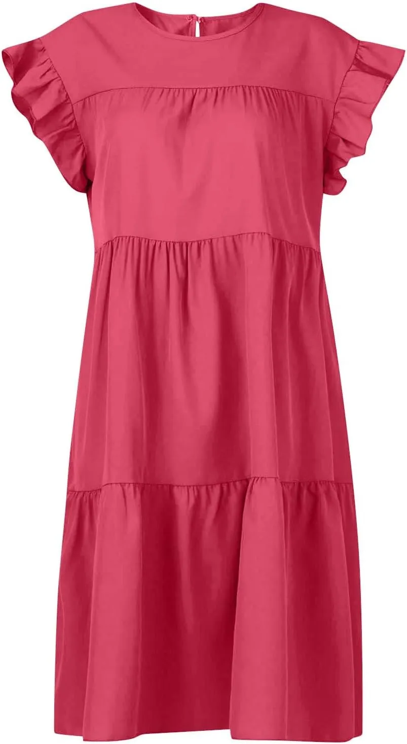 PETYCZEN Summer Dresses for Women Cute Babydoll Dresses Casual Sleeveless Mini Tiered Dress A Line Swing Beach Party Sundress
