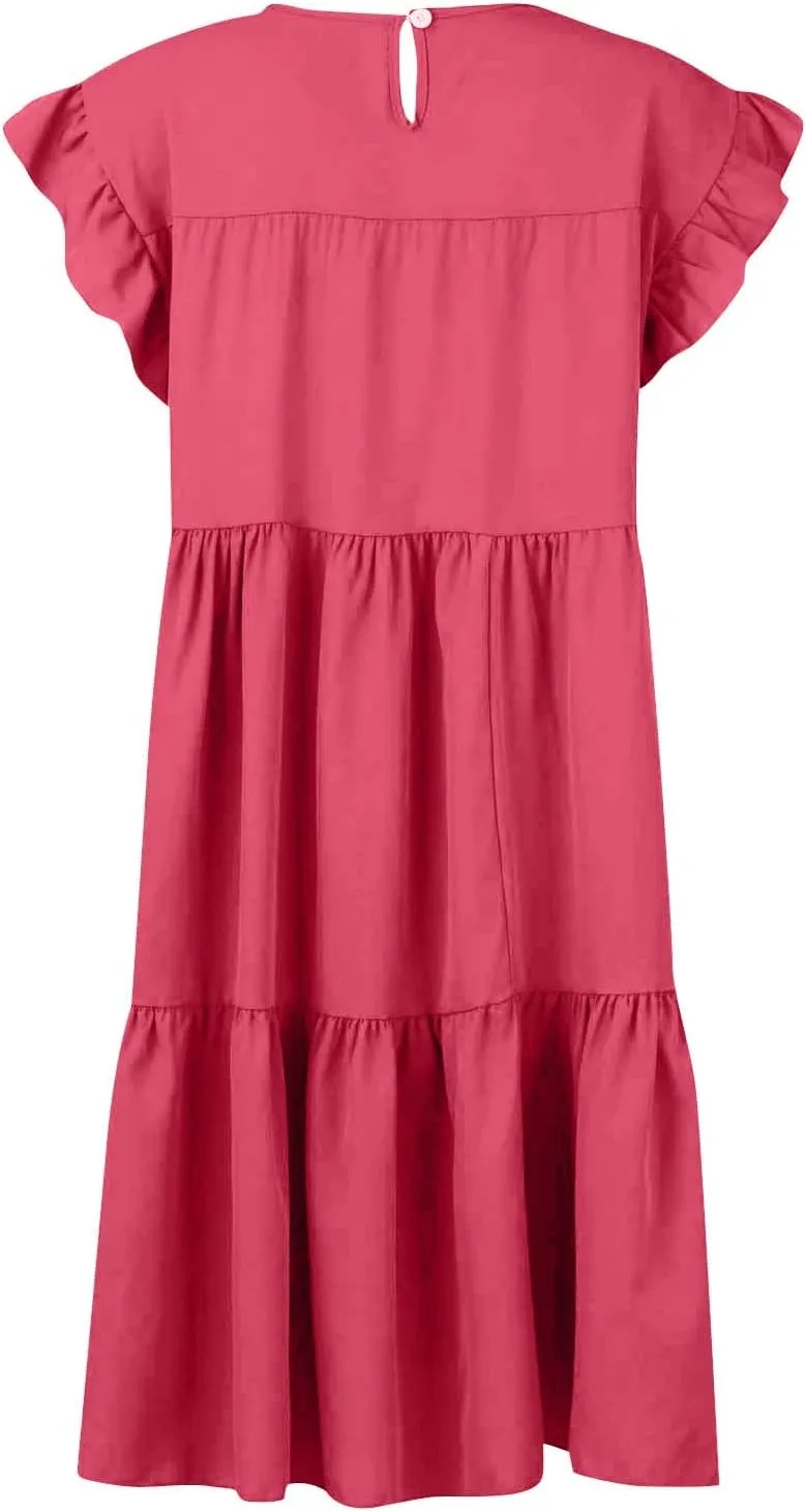 PETYCZEN Summer Dresses for Women Cute Babydoll Dresses Casual Sleeveless Mini Tiered Dress A Line Swing Beach Party Sundress