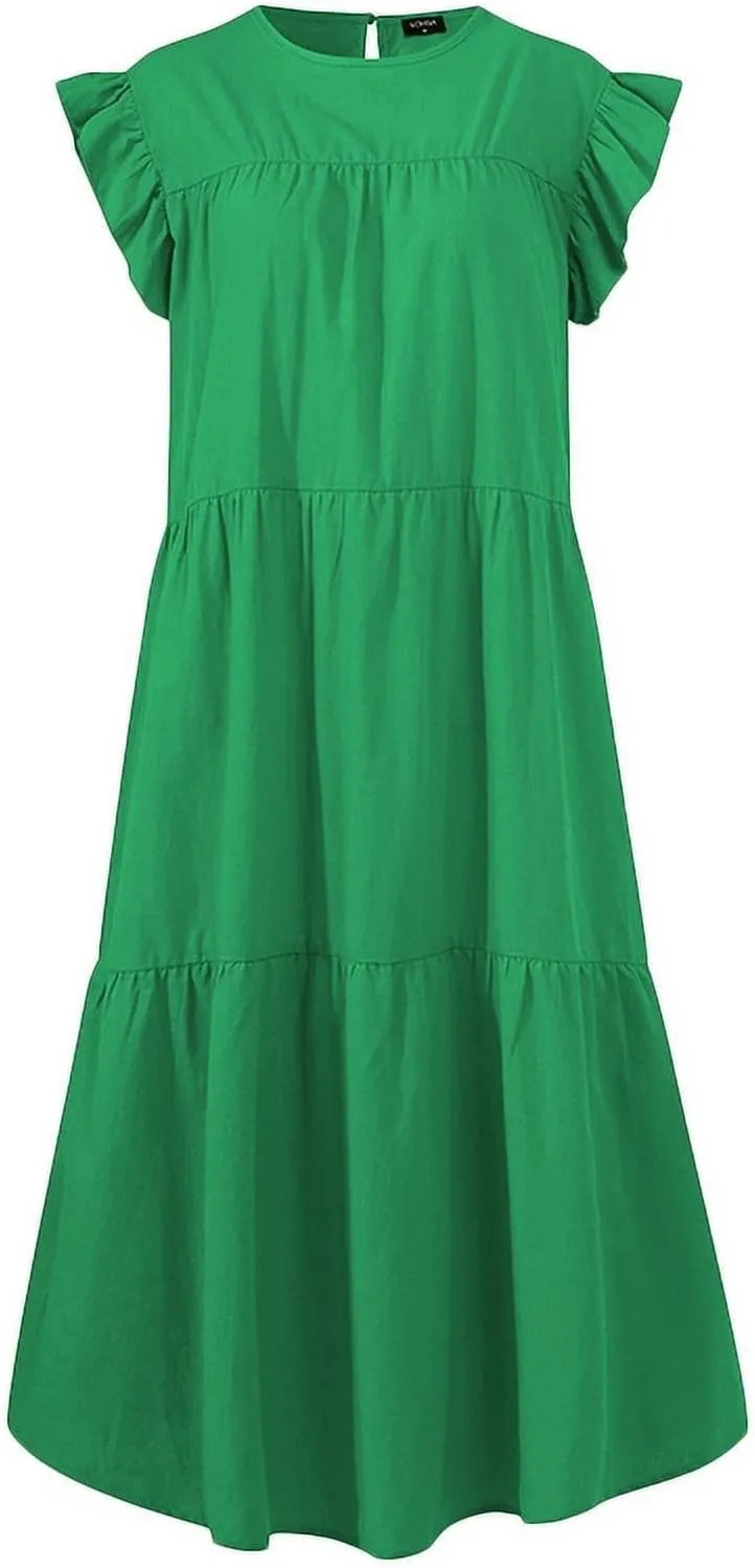 PETYCZEN Summer Dresses for Women Cute Babydoll Dresses Casual Sleeveless Mini Tiered Dress A Line Swing Beach Party Sundress