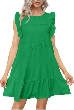PETYCZEN Summer Dresses for Women Cute Babydoll Dresses Casual Sleeveless Mini Tiered Dress A Line Swing Beach Party Sundress