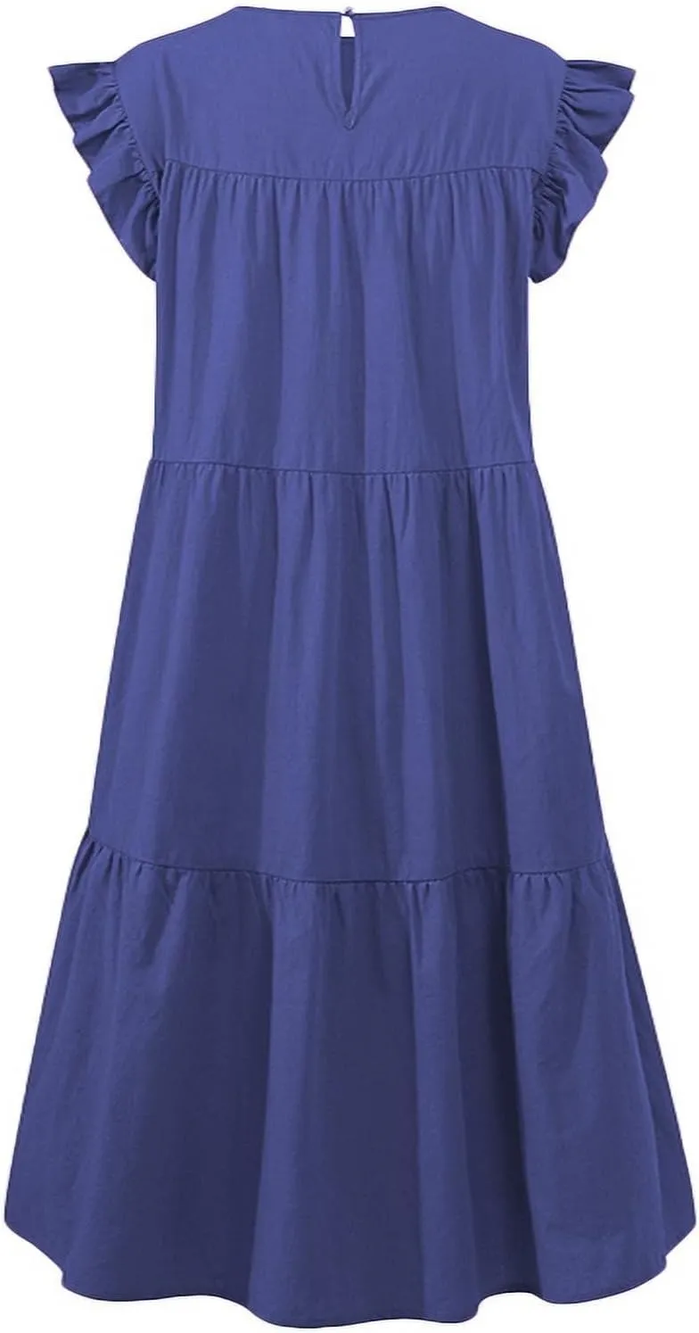 PETYCZEN Summer Dresses for Women Cute Babydoll Dresses Casual Sleeveless Mini Tiered Dress A Line Swing Beach Party Sundress