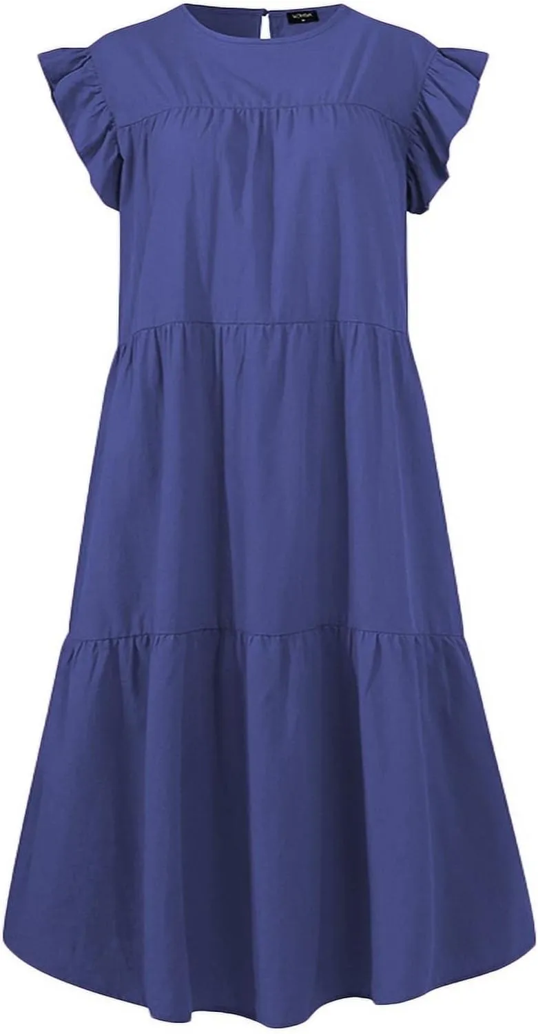 PETYCZEN Summer Dresses for Women Cute Babydoll Dresses Casual Sleeveless Mini Tiered Dress A Line Swing Beach Party Sundress