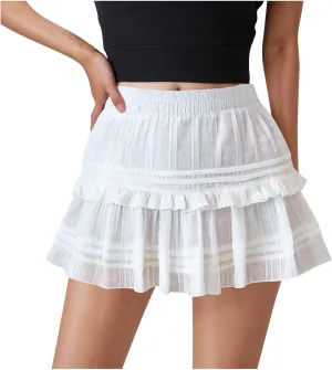 Pleated Short Skirts for Womens Summer Casual Fashion Tiered Chiffon Mini Skirt Elastic Waist Casual A-line Skirt