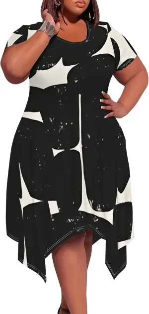 Plus Size Midi Dresses for Curvy Women Summer Casual Short Sleeve Empire Waist Dress with Pockets Travel Vacation Outfits