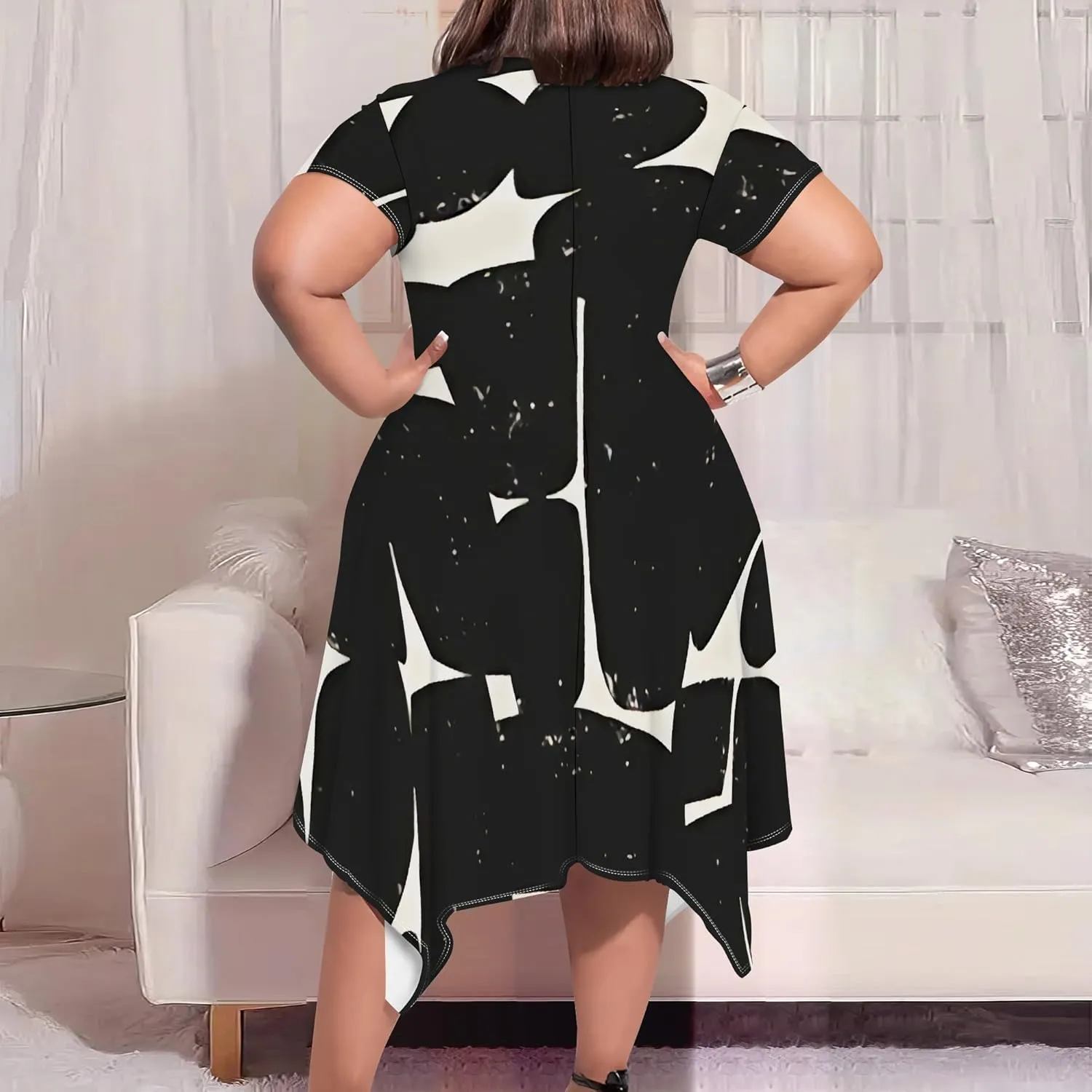 Plus Size Midi Dresses for Curvy Women Summer Casual Short Sleeve Empire Waist Dress with Pockets Travel Vacation Outfits