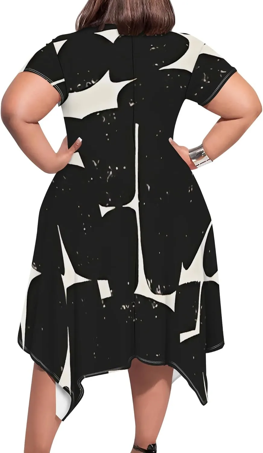 Plus Size Midi Dresses for Curvy Women Summer Casual Short Sleeve Empire Waist Dress with Pockets Travel Vacation Outfits