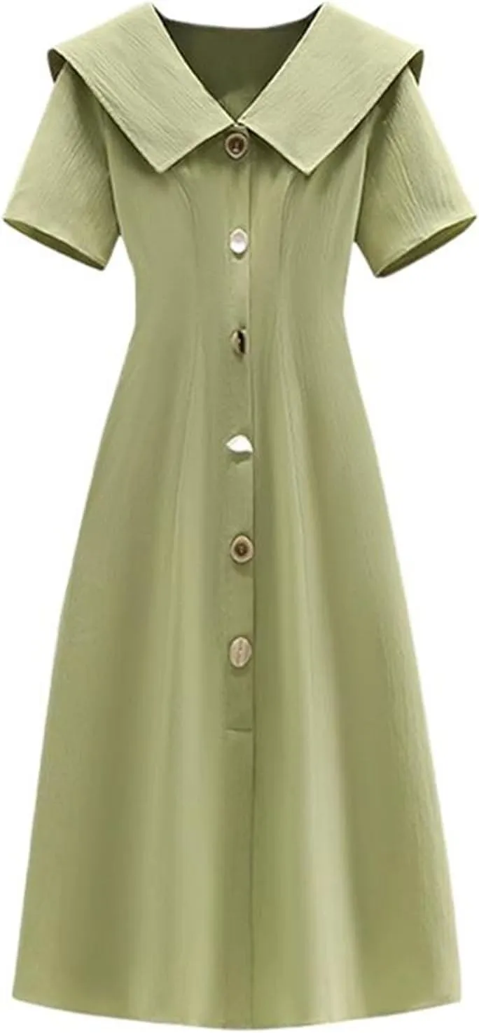 Plus Size Summer French Waist-Defined A-Line Midi Dress