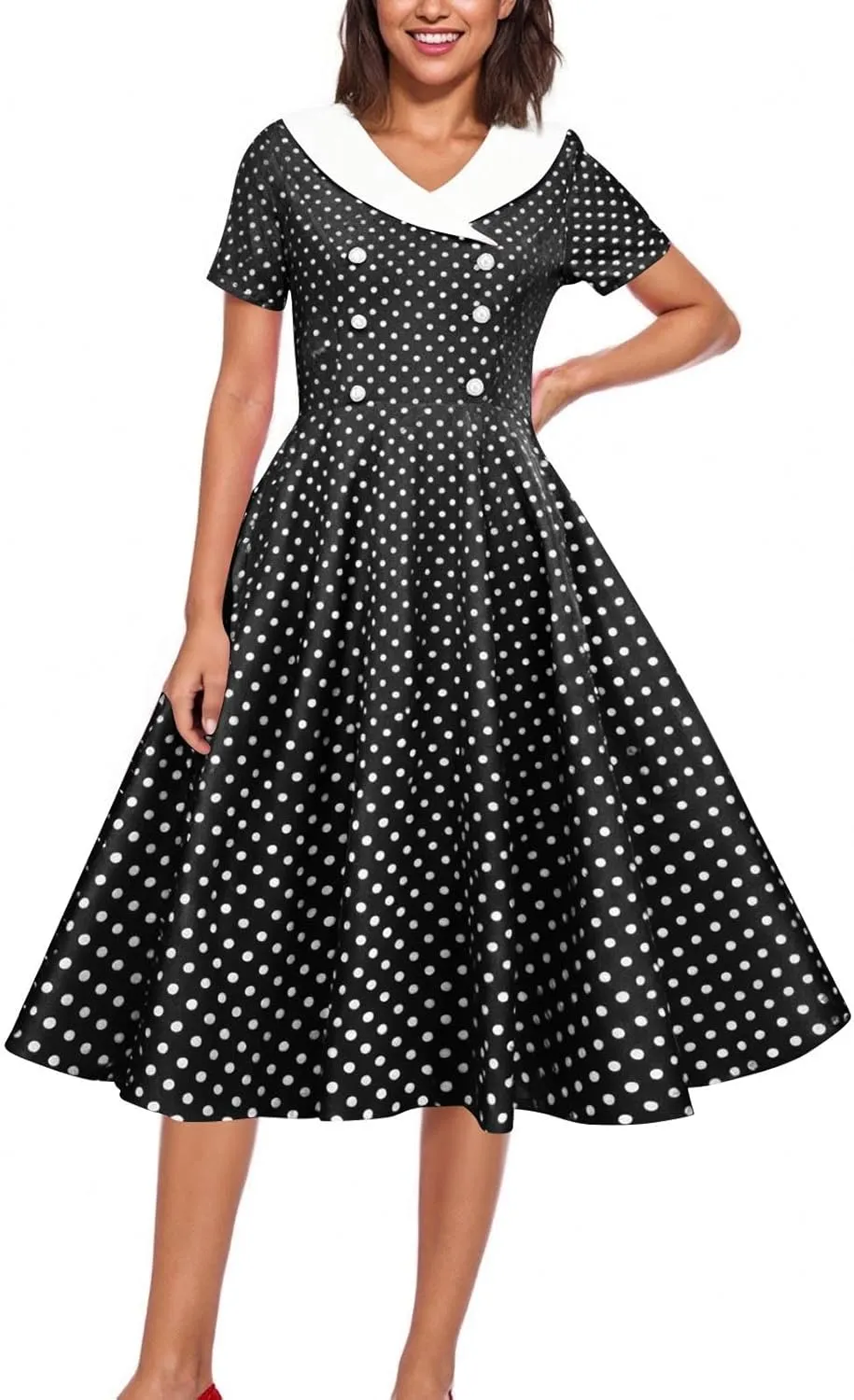 Polka Dot Dress for Women Vintage Style Button Down Dress with Collar and Belt Vintage