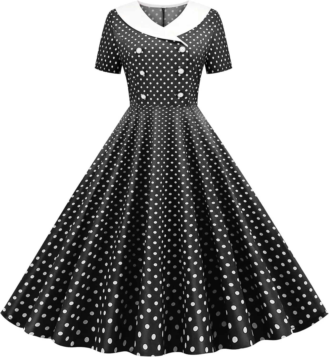 Polka Dot Dress for Women Vintage Style Button Down Dress with Collar and Belt Vintage