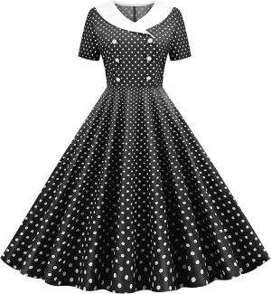 Polka Dot Dress for Women Vintage Style Button Down Dress with Collar and Belt Vintage