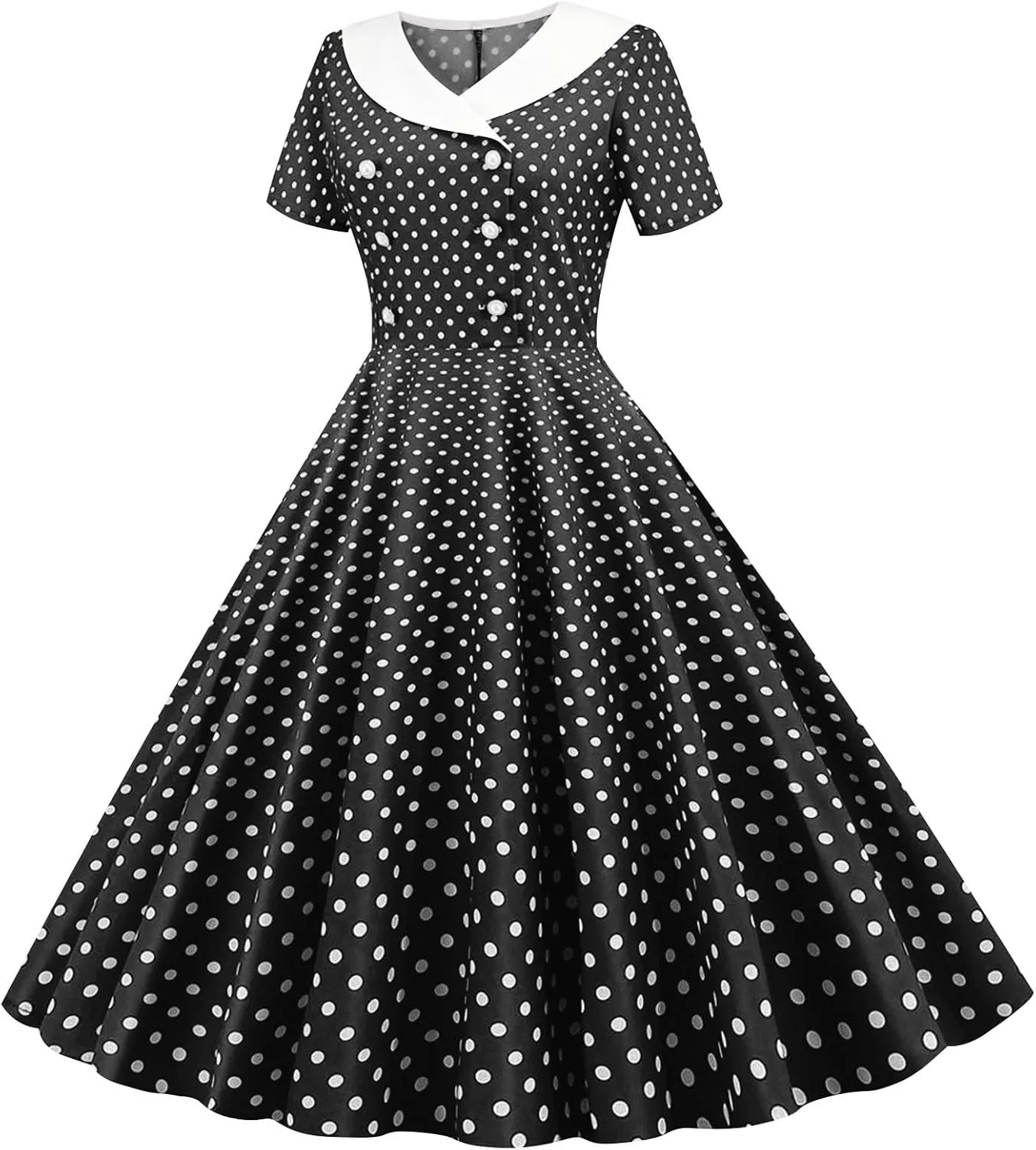 Polka Dot Dress for Women Vintage Style Button Down Dress with Collar and Belt Vintage
