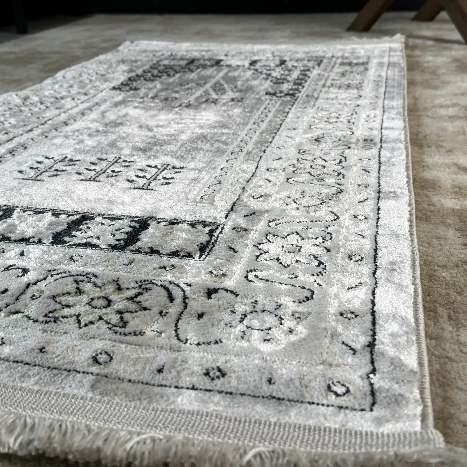 Prayer Rug and Prayer Beads Set - Muslim Gift (Cream)