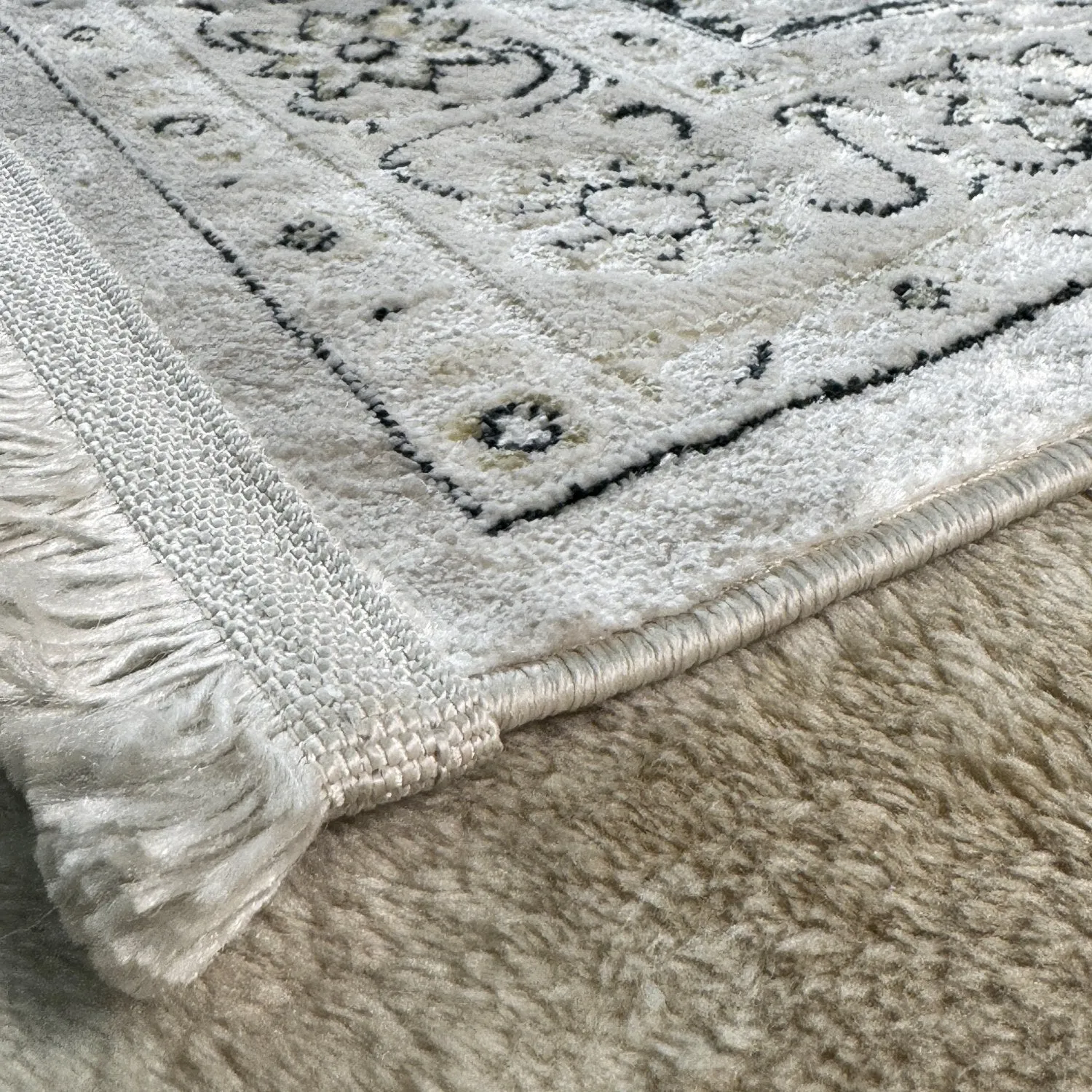 Prayer Rug and Prayer Beads Set - Muslim Gift (Cream)
