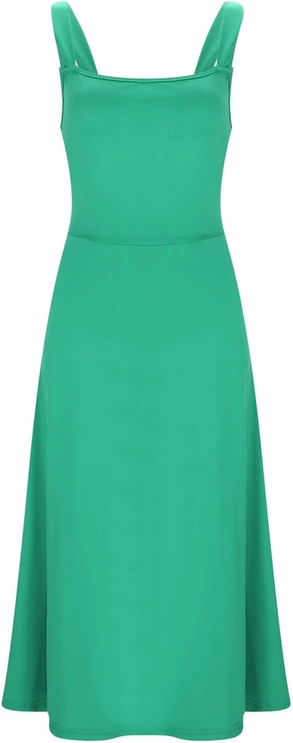 PTOLOCIF Women's Solid Color Thick Shoulder Strap Slim Fit Lace Up Waist Dress Casual Skirt Womens Beach Casual Dresses