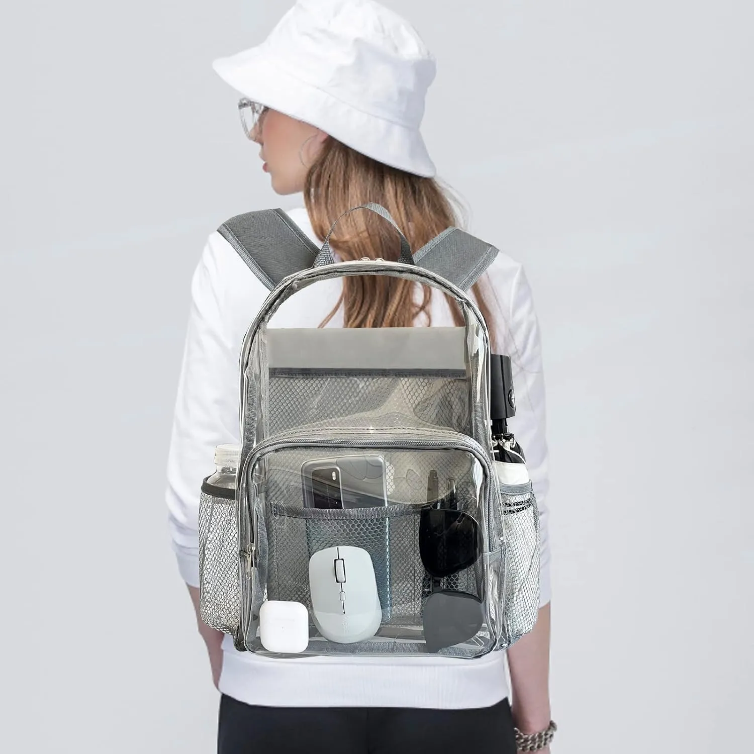 Purple Clear Backpack Heavy Duty - Large See Through Pvc Bookbag for Girls Women Stadium Approved Transparent Plastic Backpacks for School Concert Sport Venues Work Travel