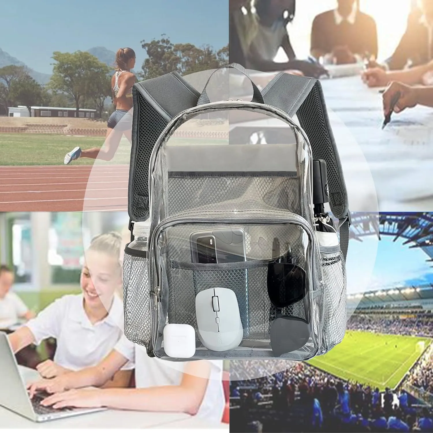 Purple Clear Backpack Heavy Duty - Large See Through Pvc Bookbag for Girls Women Stadium Approved Transparent Plastic Backpacks for School Concert Sport Venues Work Travel
