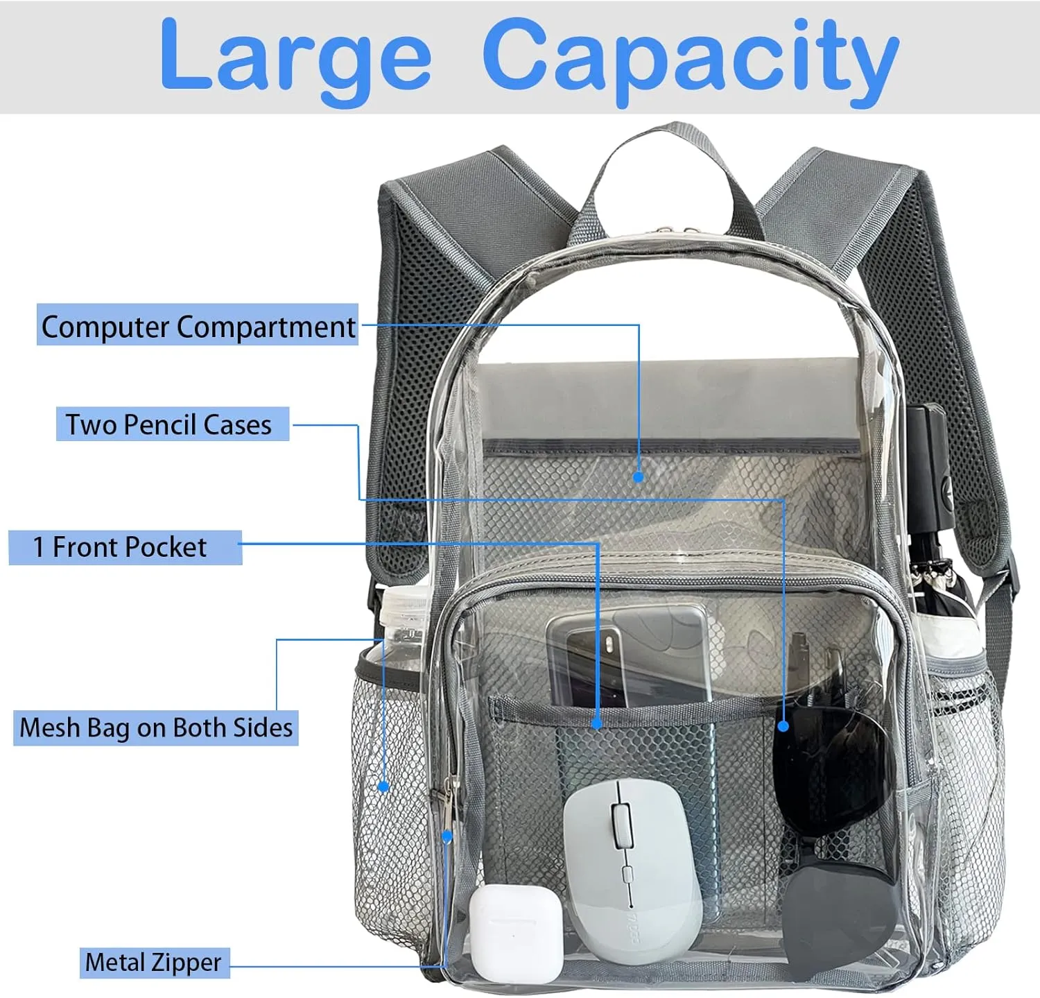 Purple Clear Backpack Heavy Duty - Large See Through Pvc Bookbag for Girls Women Stadium Approved Transparent Plastic Backpacks for School Concert Sport Venues Work Travel