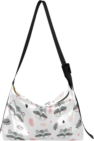 Raccoon Leaves Women PU Leather Hobo Bag Large Womens Purse Graphic Leaf Print Designer Hobo Bag