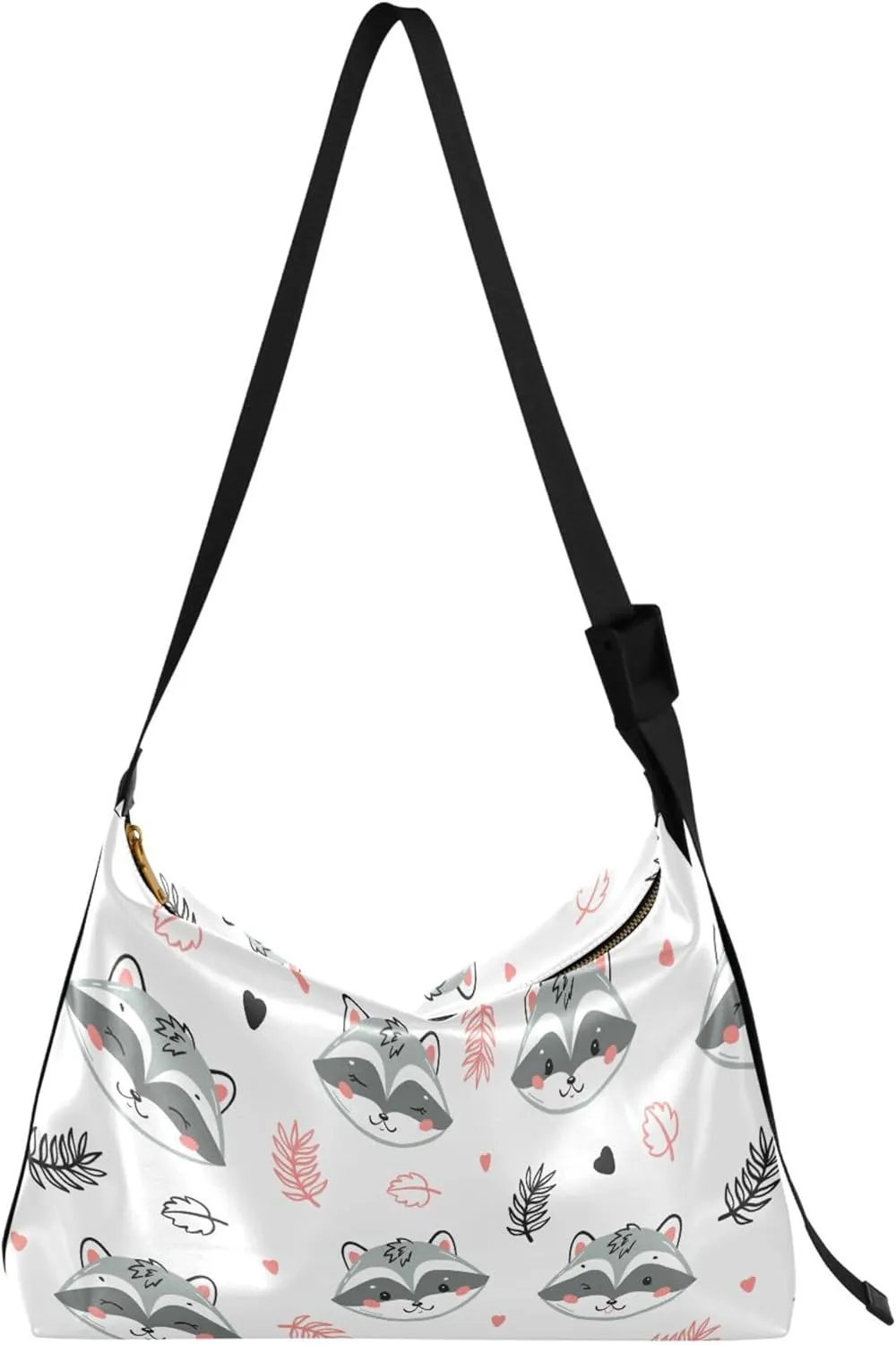 Raccoon Leaves Women PU Leather Hobo Bag Large Womens Purse Graphic Leaf Print Designer Hobo Bag