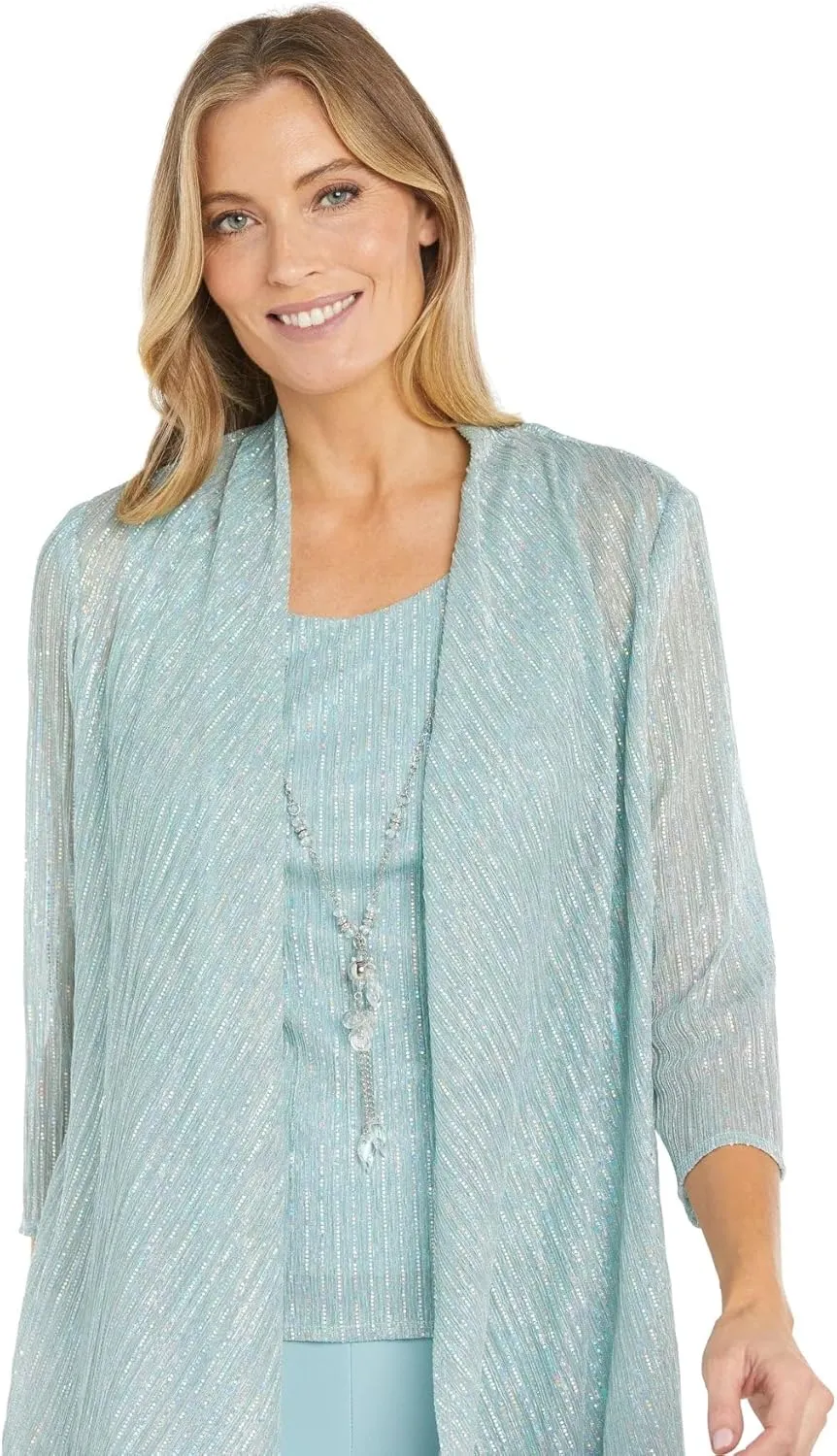 R&M Richards Womens 3PC Pants Open-Front Blazer