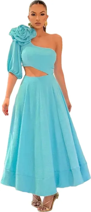 RanRui Women's 3D Flower Cut Out one Shoulder Elegant Wedding Guest Dresses Formal Dresses
