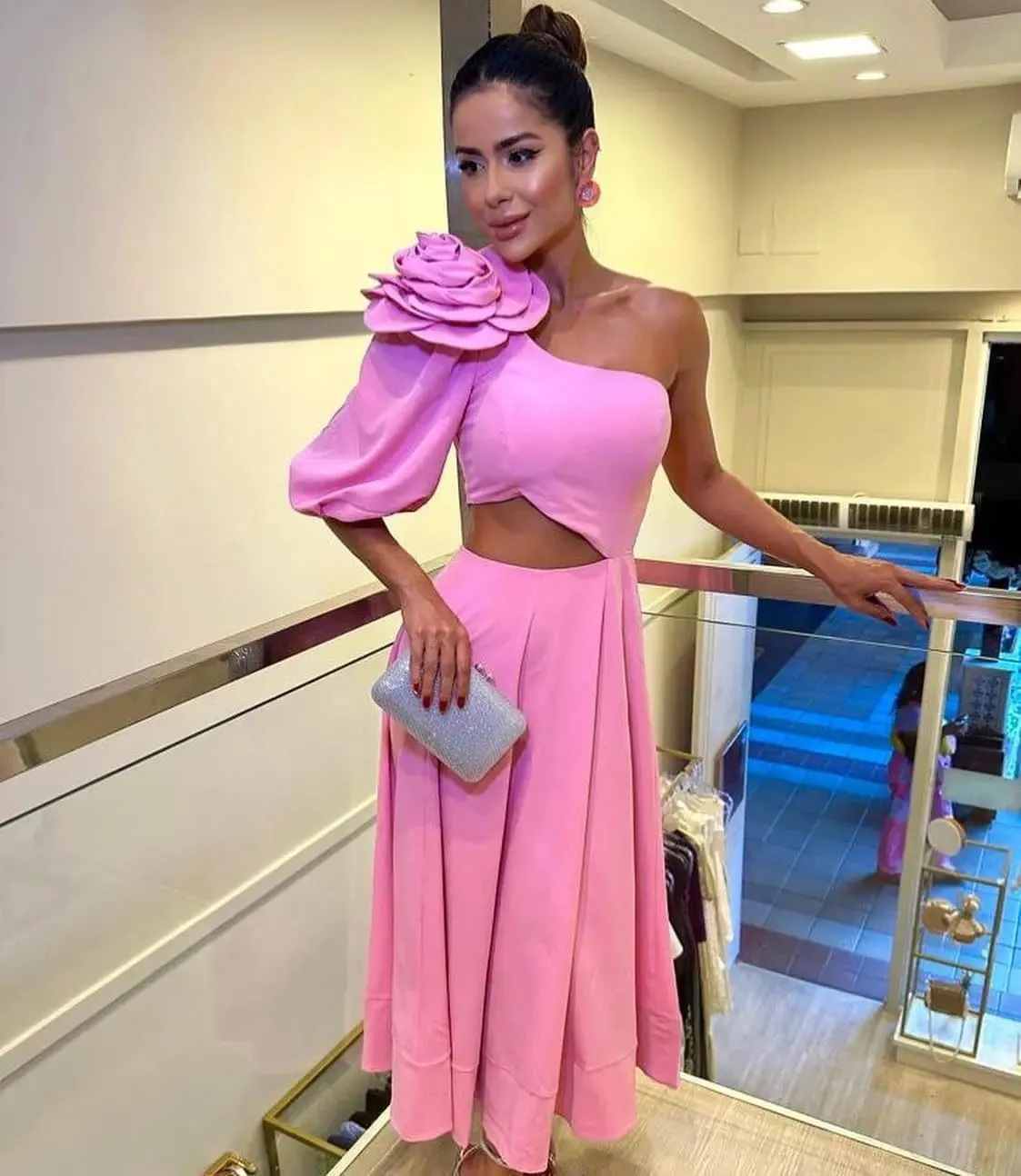 RanRui Women's 3D Flower Cut Out one Shoulder Elegant Wedding Guest Dresses Formal Dresses