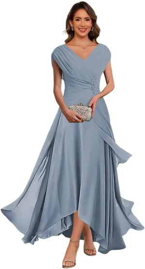 RSOETOO Women's Chiffon Mother of The Bride Dresses 2025 Square Neck Formal Evening Gown with Sleeves RO188