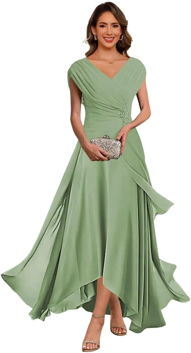 RSOETOO Women's Chiffon Mother of The Bride Dresses 2025 Square Neck Formal Evening Gown with Sleeves RO188