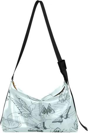 Seamless Butterfly Pattern Hobo Crossbody Bags for Women Leather Large Shoulder Bag Cross Body Artistic Trendy Womens Tote Bags Handbag for Travel Shopping